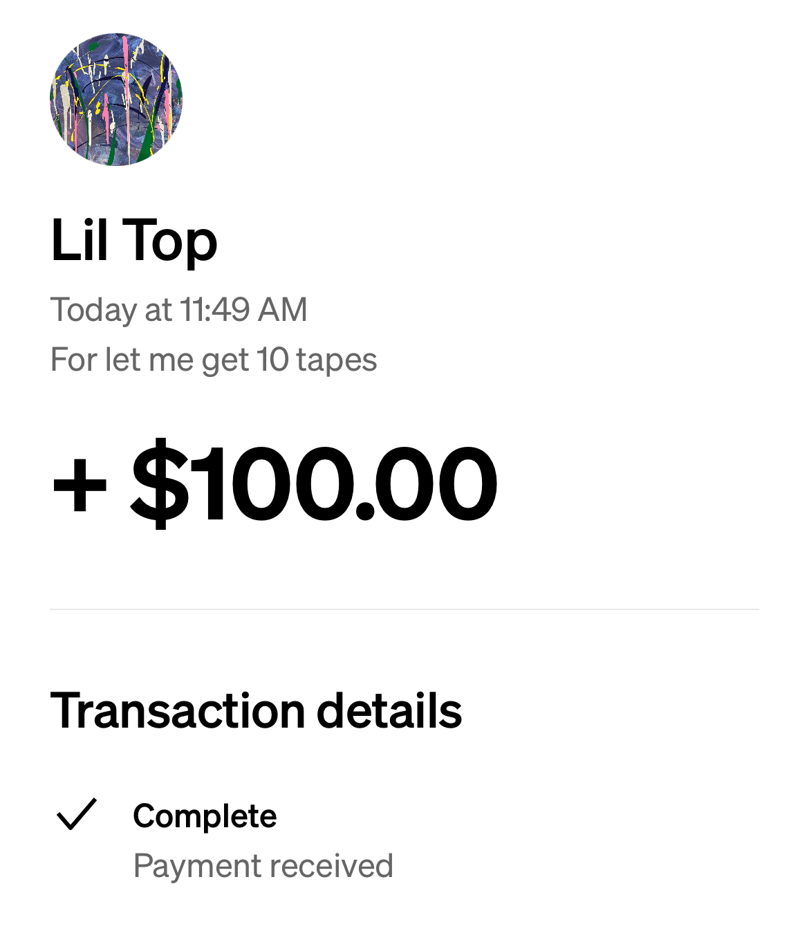 Donation from Lil Top - $100