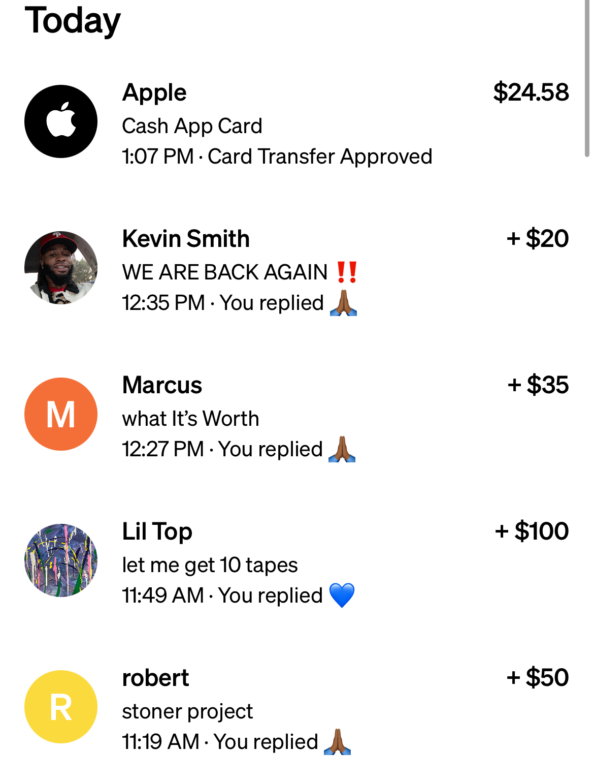 Payment activity showing multiple contributions